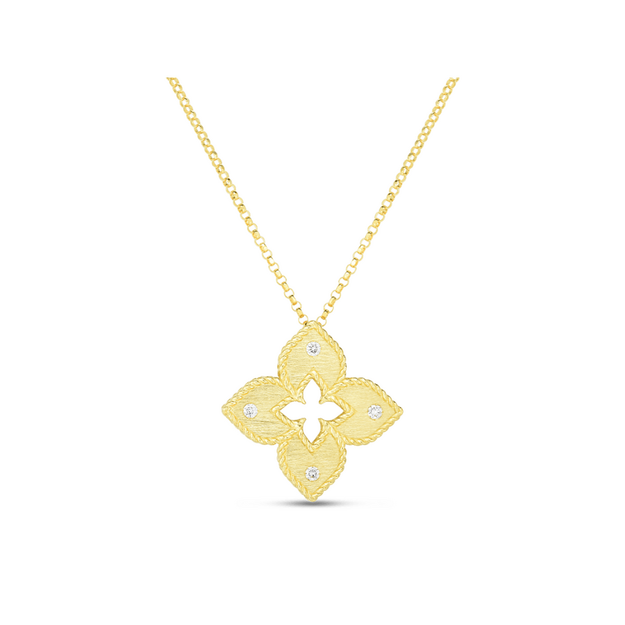 Venetian Princess Flower 0.06ct Diamond Pendant in 18K Yellow Gold, on 18" chain