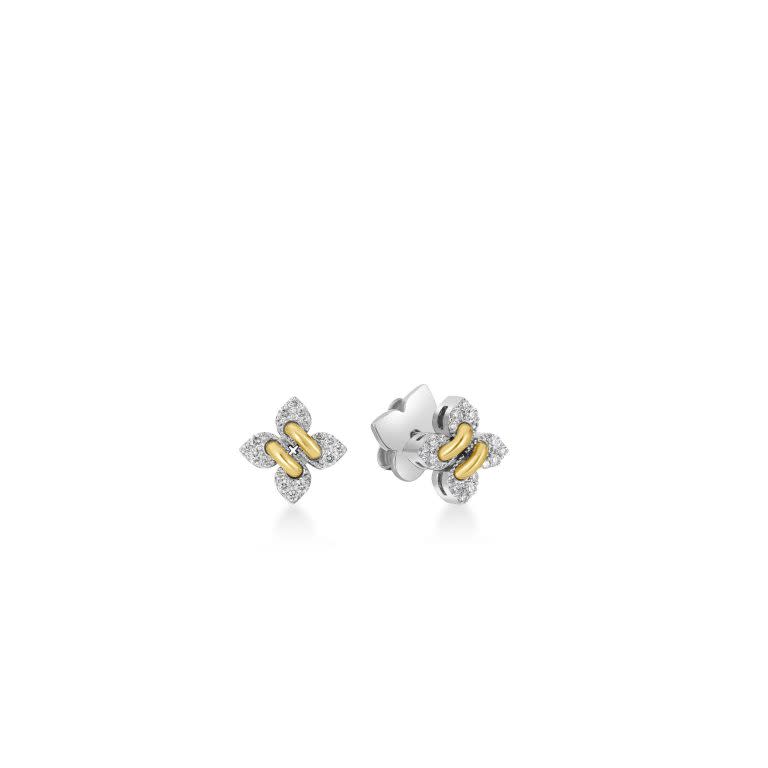 Venetian Princess 0.17ct Diamond Petite Pave Flower Stud Earrings in 18K Yellow and White Gold