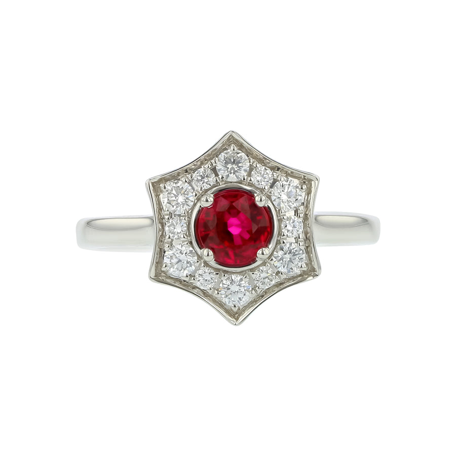 0.49ct Round Ruby and 0.33ct Diamond Halo Ring in 14K White Gold
