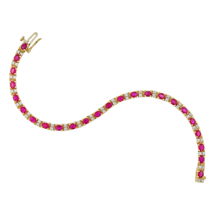 3.95ct Oval Rubies and 0.45ct Diamond Alternating Tennis Bracelet in 14K Yellow Gold, 7in