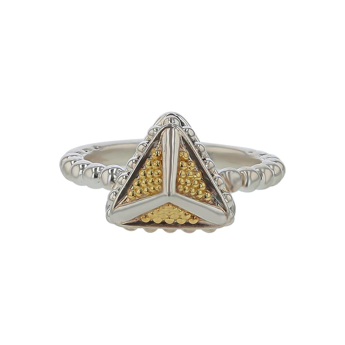 Lagos Caviar Pyramid Ring in Sterling Silver and 18K Yellow Gold, Size 7