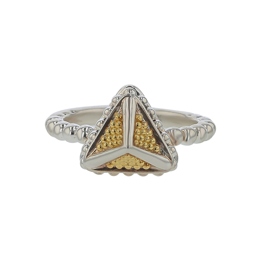 Lagos Caviar Pyramid Ring in Sterling Silver and 18K Yellow Gold, Size 7