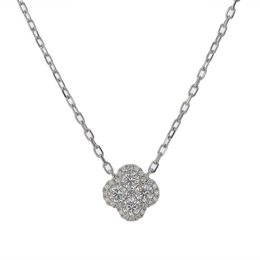 Precious Pastel 0.55ct Diamond Clover Pendant on Chain in 18K White Gold, 18inch