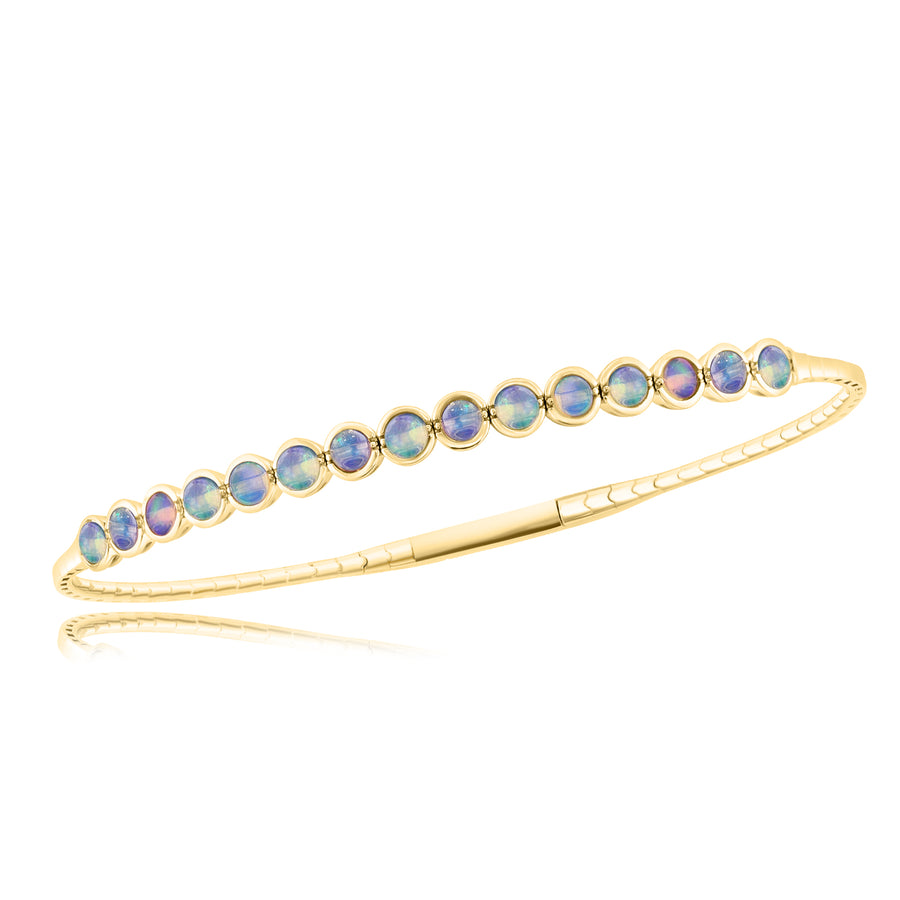 1.08ct Round Opal Bangle Bracelet in 14K Yellow Gold