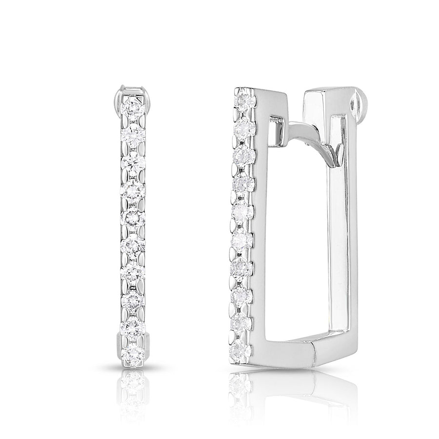 Diamond Classic Square Earring in 18K White Gold, 15x15mm