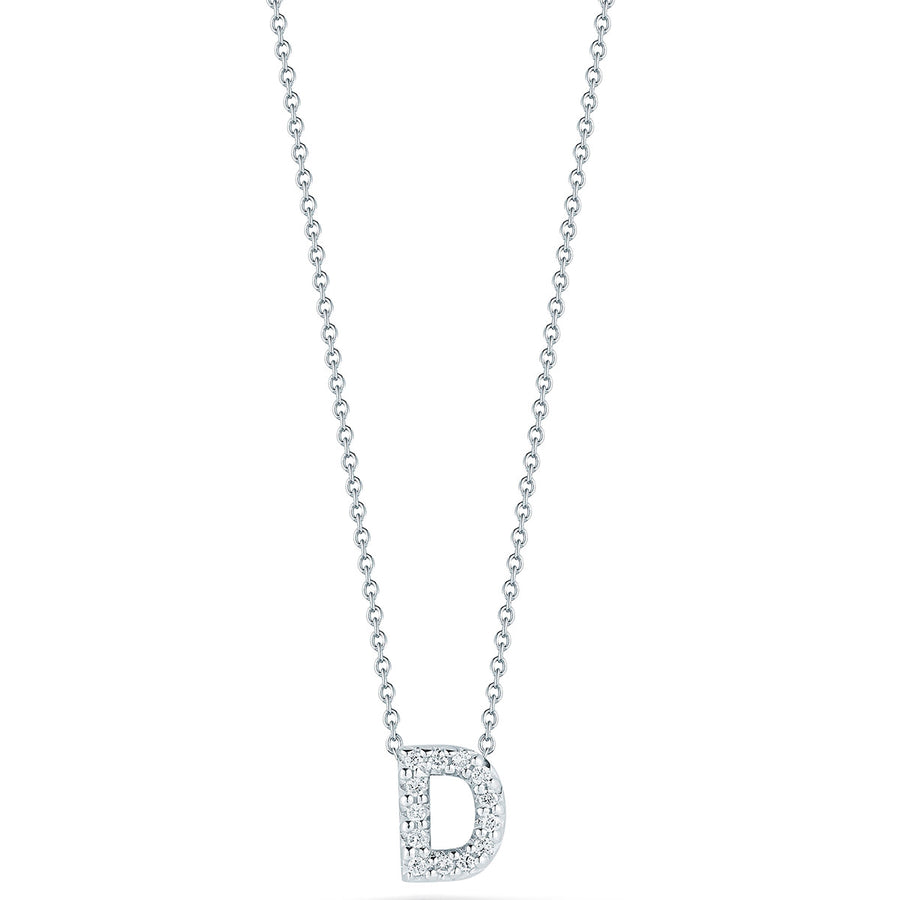 Tiny Treasures 0.06ct Diamond Love Letter "D" Pendant in 18K White Gold, 16-18" chain