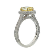 1.60ct Yellow Diamond and 0.66ct Diamond Halo Ring in Platinum and 18K Yellow Gold, size 6.5
