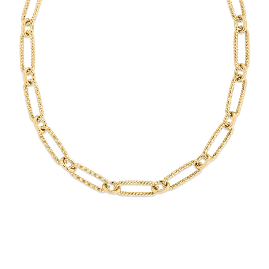 Designer Gold Alternating Fluted Paperclip and Oval Link Necklace in 18K Yellow Gold, 17in