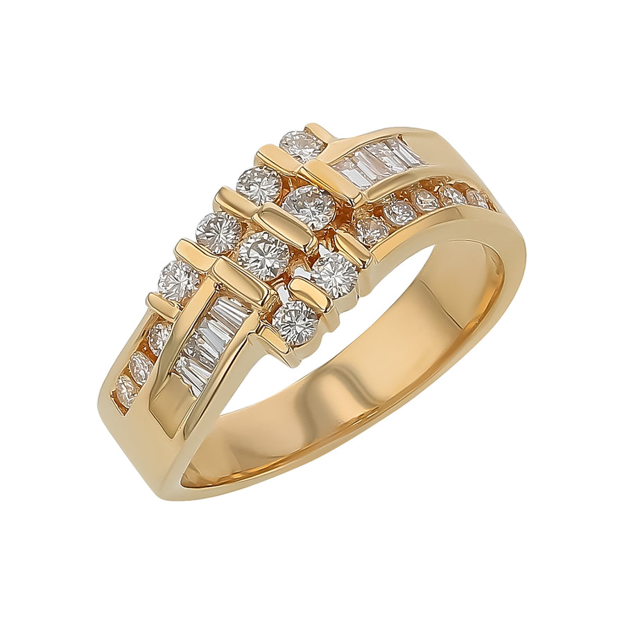 0.60ct Round Brilliant and Tapered Baguette Diamond Ring in 18K Yellow Gold, size 6.5