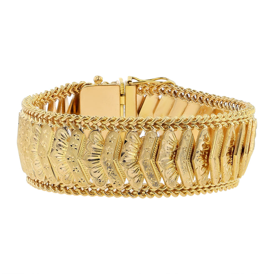 18K YELLOW GOLD 18MM WIDE ENGRAVED 7" BRACELET