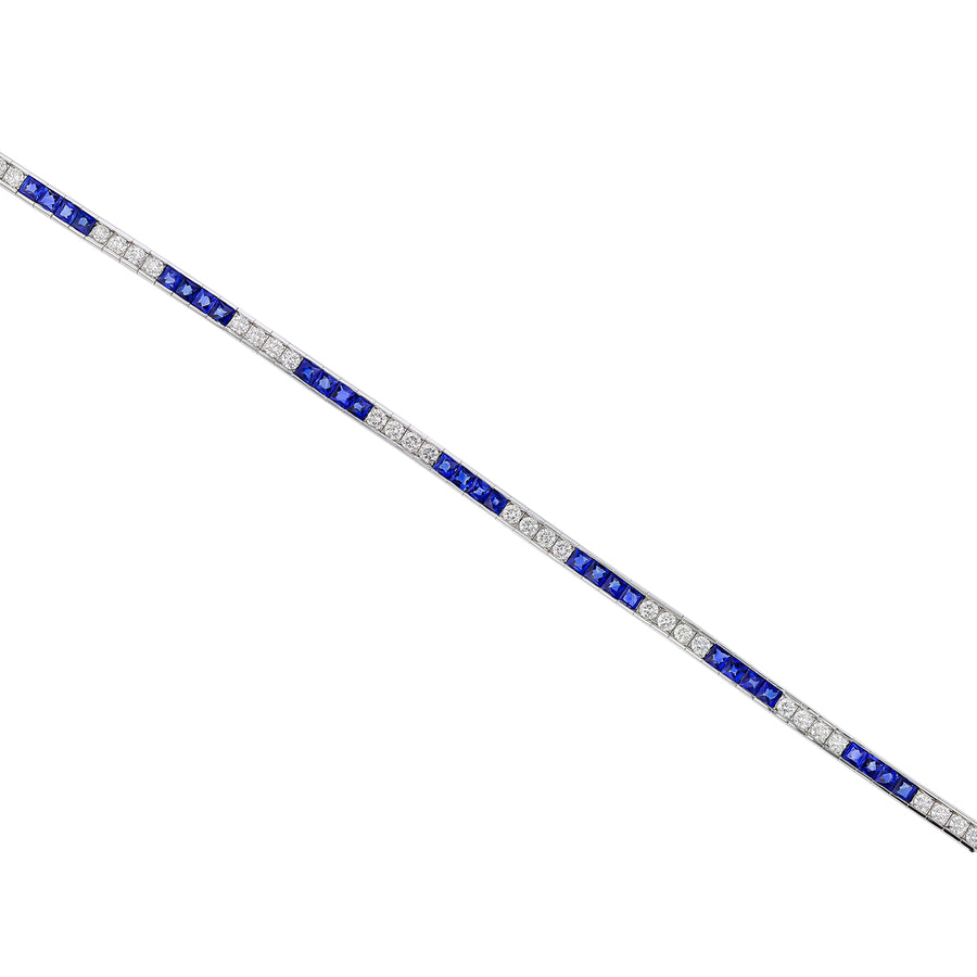 3.86ct Sapphire and 1.64ct Diamond Alternating Tennis Bracelet in Platinum, 7"