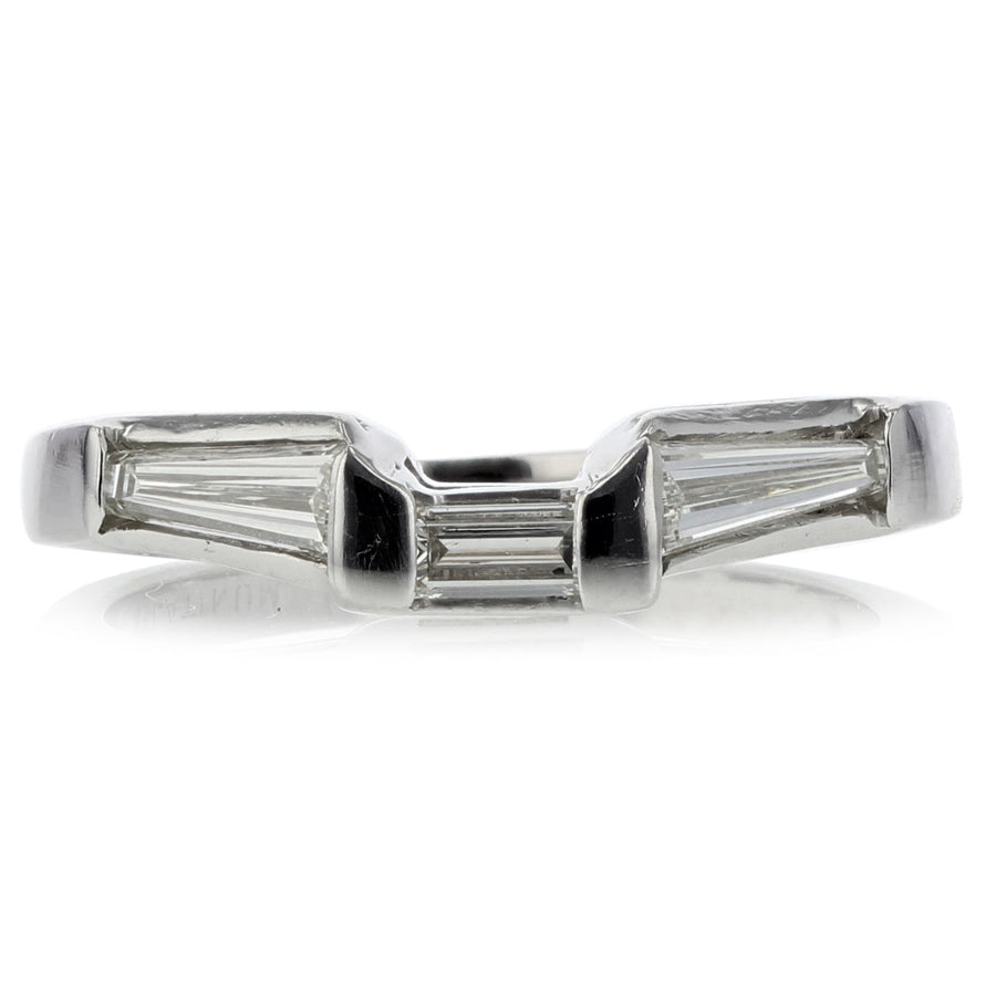 Platinum Wedding Ring with 0.13ct Round Diamond and 0.50ct Tapered Baguette Diamonds, Flat Bright Finish Shank, Size 8
