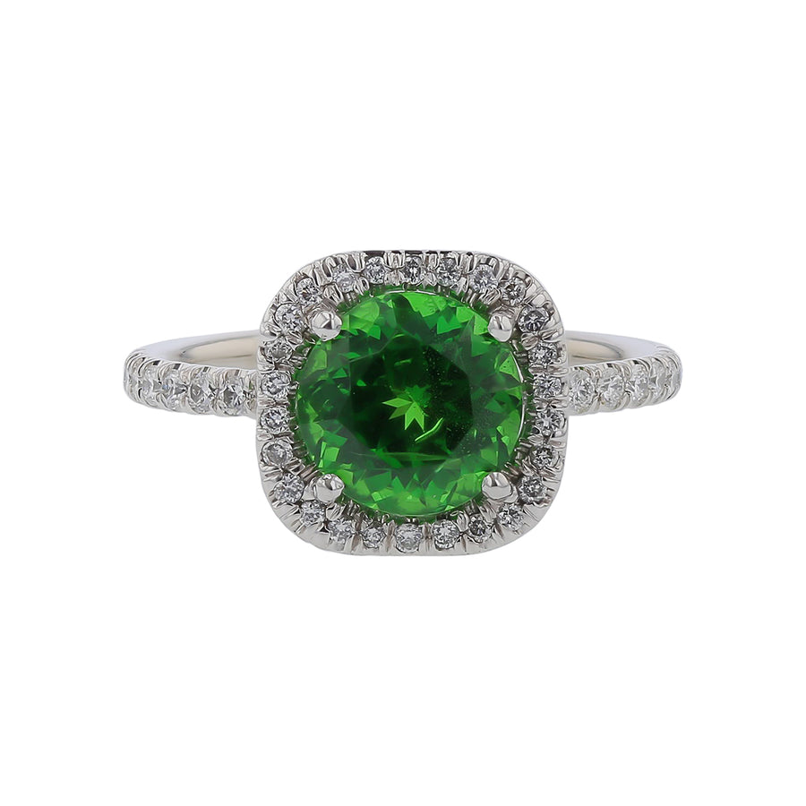 2.54ct Round Kenyan Tsavorite 0.34ct Full Cut Diamonds Halo Ring in Platinum Size 6.5