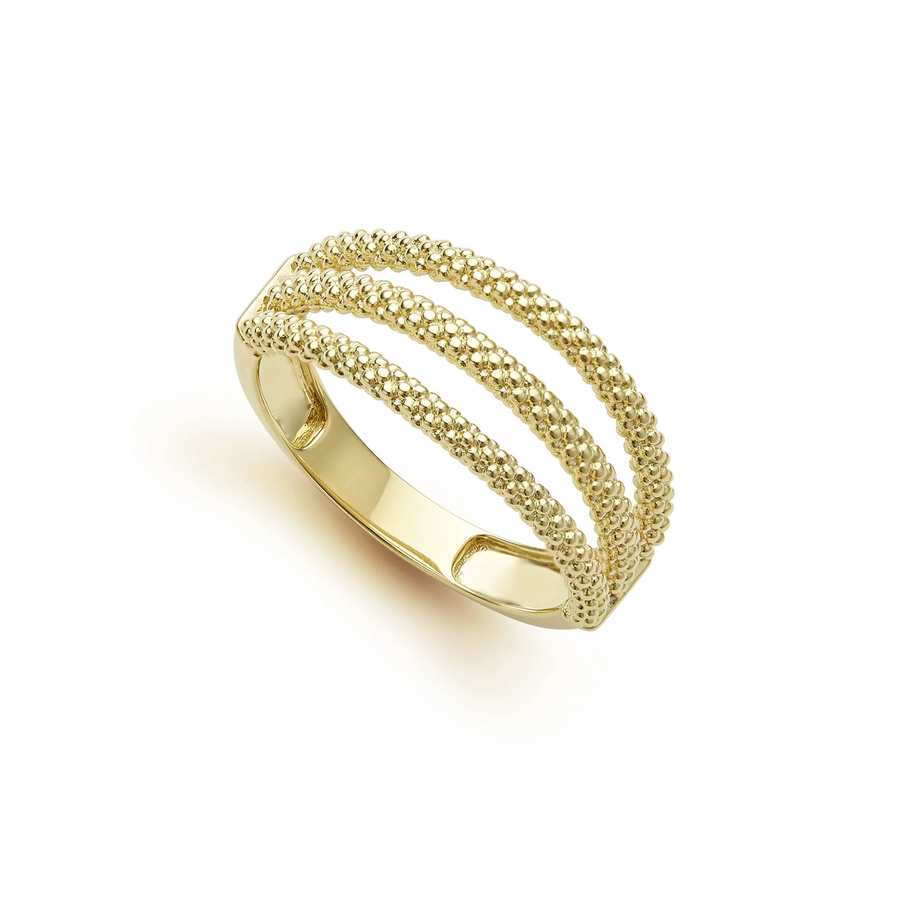Signature Caviar 3 Row Ring in 18K Yellow Gold, size 7