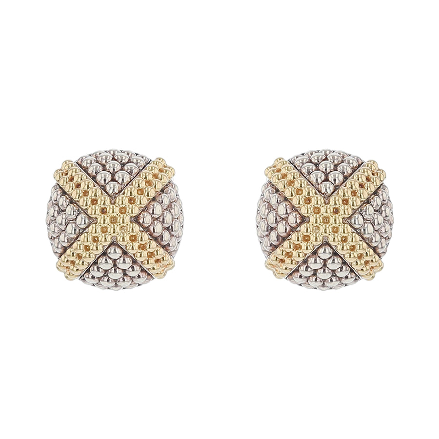 STERLING SILVER AND 18K YELLOW GOLD SIGNATURE CAVIAR X STUD EARRINGS