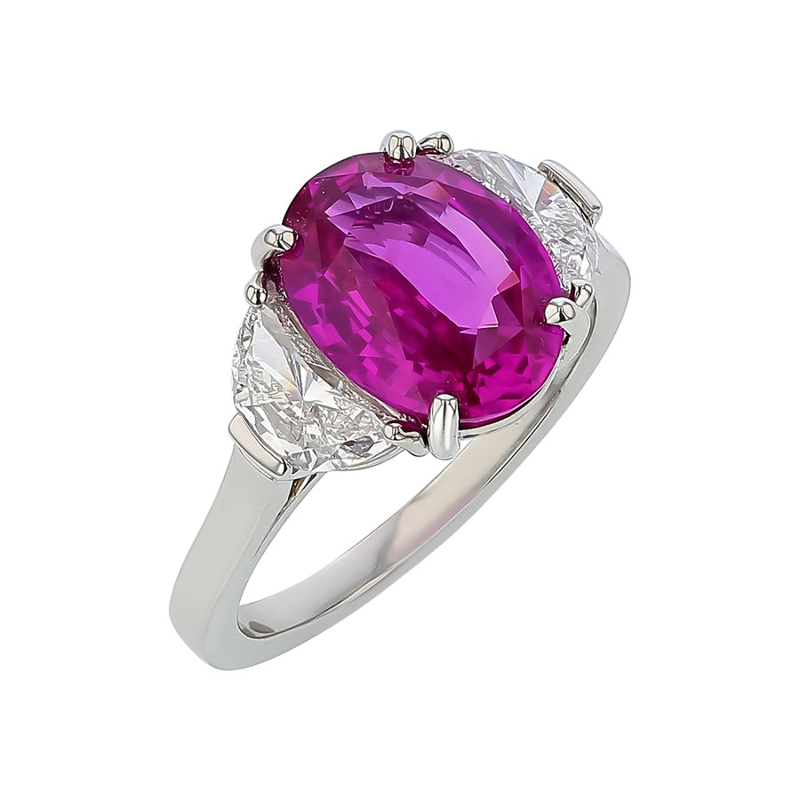 4.08ct Oval Pink Sapphire and 1.00ct Diamond Ring in Platinum, Size 6.5