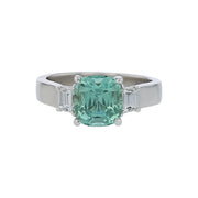 2.51ct Cushion East African Tourmaline Heated and 0.46ct Diamond 3 Stone Ring in Platinum, size 6.75