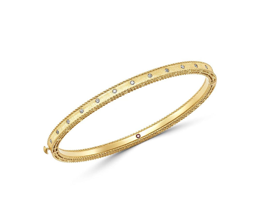 Princess Round Diamond Bangle Bracelet in 18K Yellow Gold