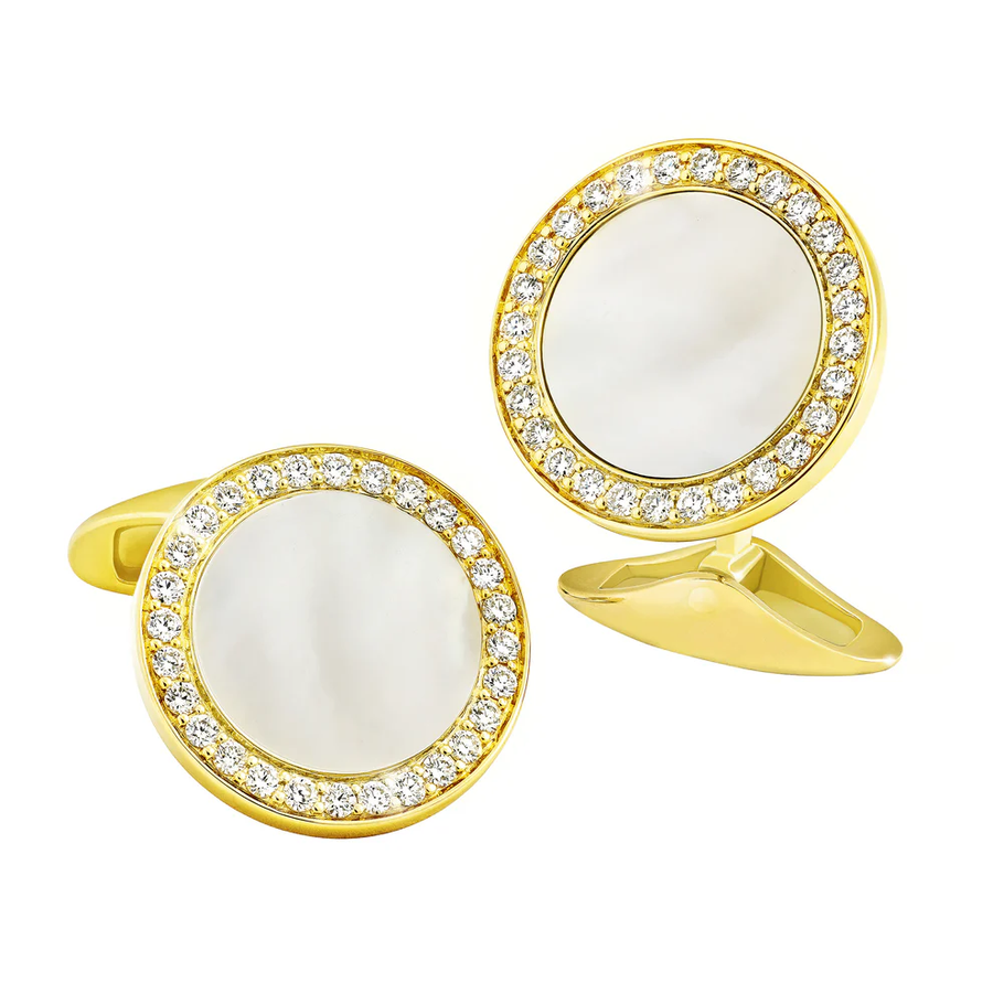 0.60ct Diamond and Mother of Pearl Cufflinks in 18K Yellow Gold