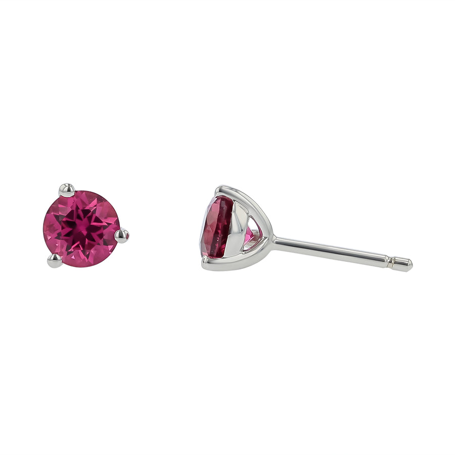 0.96ct Pink Tourmaline Martini 3 Prong Stud Earrings in 14K White Gold