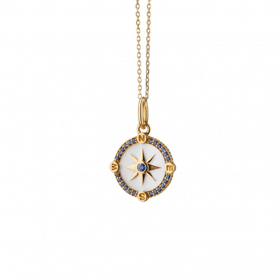 Mini Adventure 0.12ct Sapphire Compass Charm in 18K Yellow Gold, 17" chain
