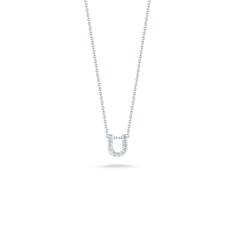 Tiny Treasures 0.06ct Diamond Love Letter "U" Pendant in 18K White Gold, 16-18" chain