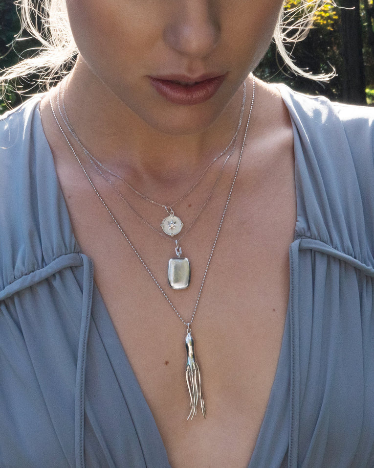 Sapphire Octopus Tassel Pendant in Sterling Silver, 30" chain