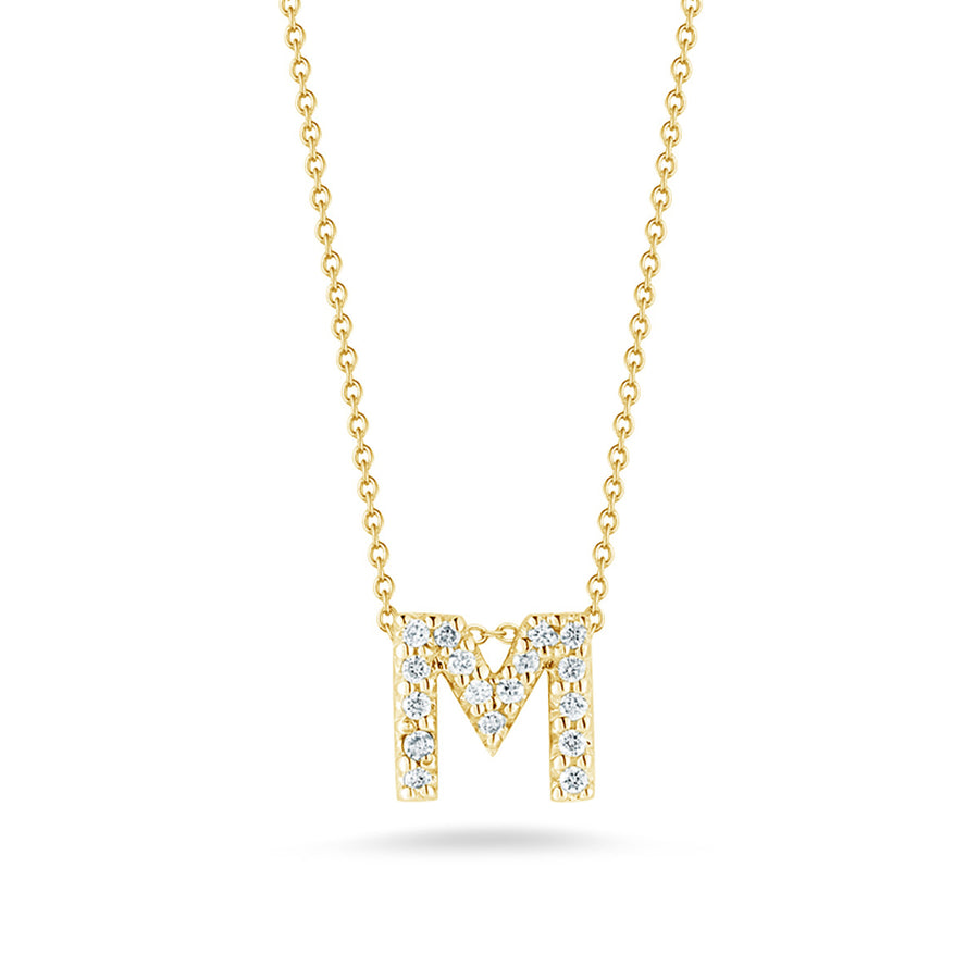 Tiny Treasures 0.08Ct Diamond Love Letter "M" Necklace in 18K Yellow Gold