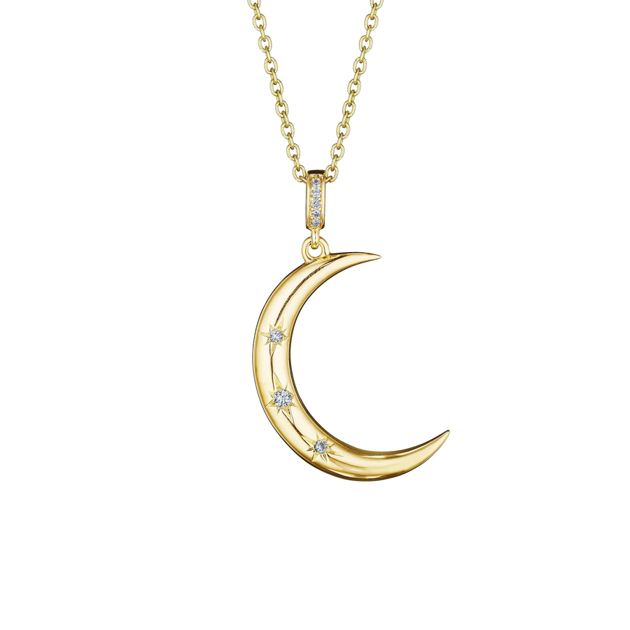 Medallion 0.85ct Diamond Starburst Crescent Moon Pendant in 18K Yellow Gold, 18" chain