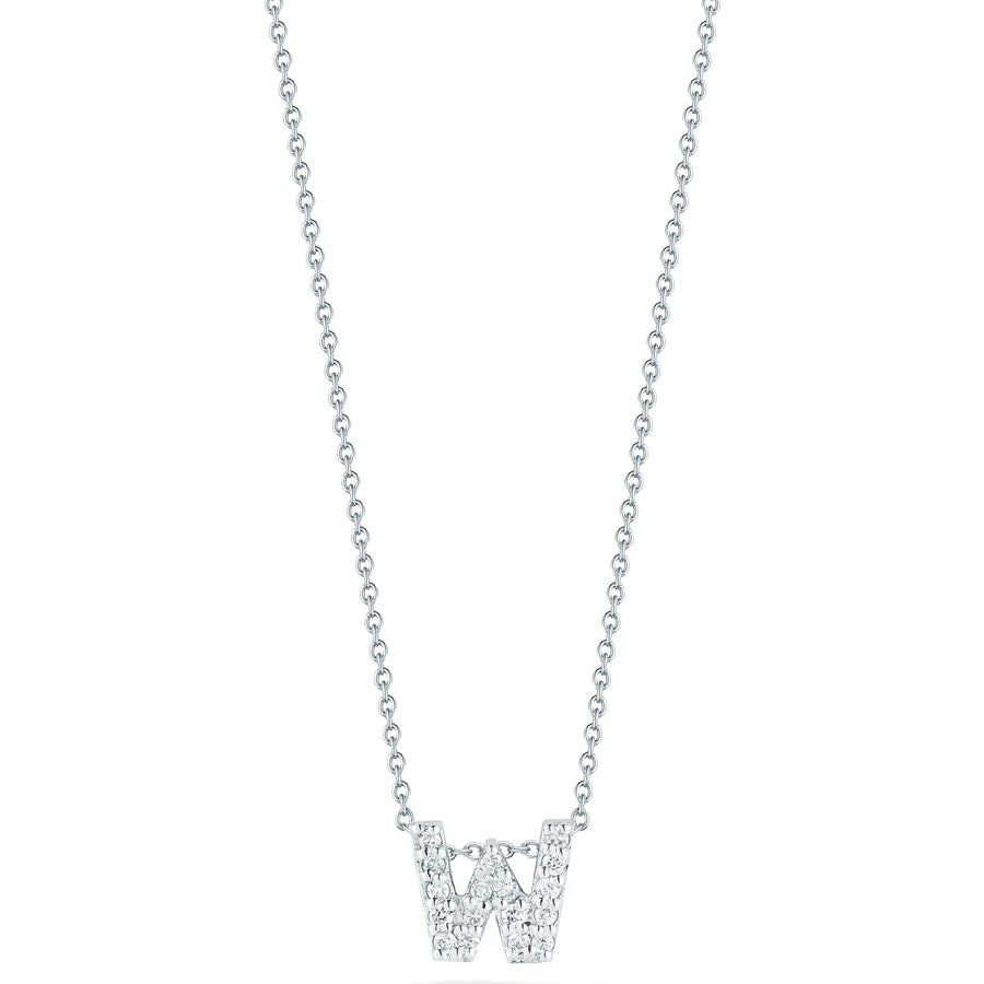 Tiny Treasures 0.08ct Diamond Love Letter "W" Pendant in 18K White Gold, 16-18" chain