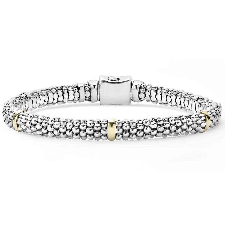 Signature Caviar Rope Bracelet in Sterling Silver and 18K Yellow Gold, Medium