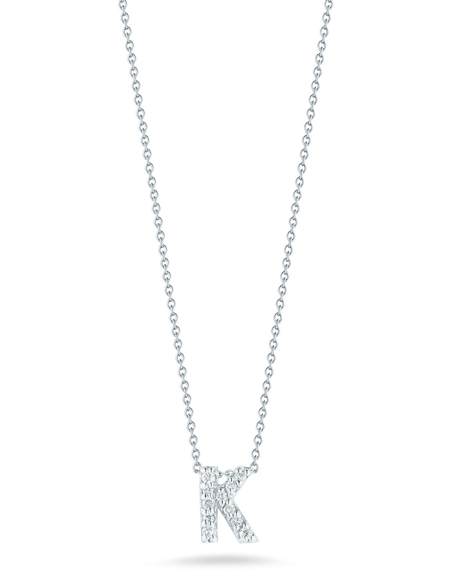Tiny Treasures 0.05ct Diamond Love Letter "K" Pendant in 18K White Gold, 16-18" chain