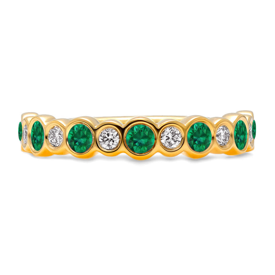 Bubbly 0.42ct Emerald and 0.25ct Diamond Bezel Ring in 18K Yellow Gold