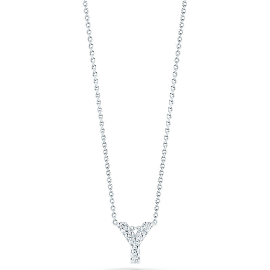 Tiny Treasures 0.04ct Diamond Love Letter "Y" Pendant in 18K White Gold, 16-18" chain