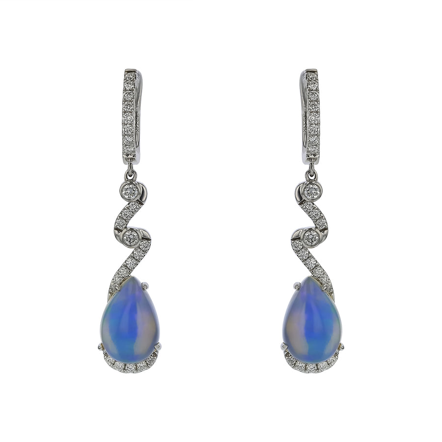4.04ct Pear Shaped Opal and 0.63ct Diamond Drop Earrings in 14K White Gold