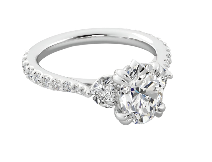 0.86ct Half Moon Diamond Ring Semi Mount in Platinum for 2.00ct Oval Center
