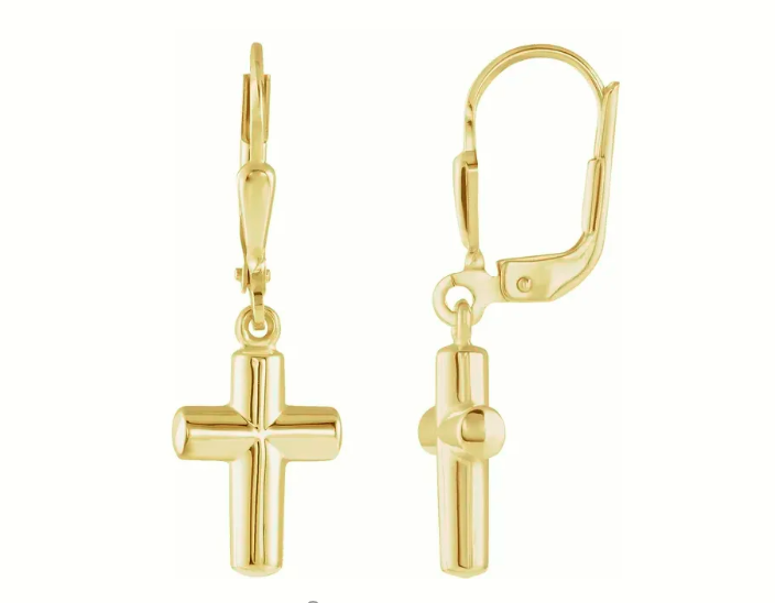 Cross Leverback Earrings in 14K Yellow Gold