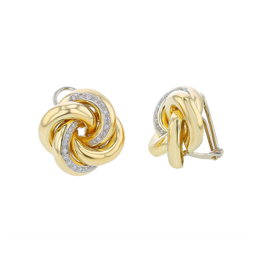 Love Knot 0.30ct Diamond Earrings in 18K Yellow Gold with Peirced Clipback Earrings