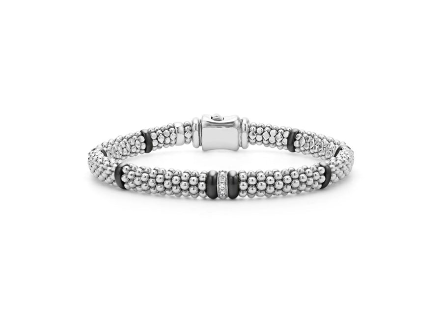 Black Caviar 0.05ct Diamond 6mm Rope Bracelet in Sterling Silver and Caviar, Size 6.5