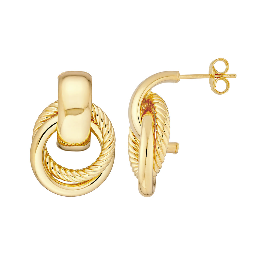 Textured Door Knocker Hoop Earrings in 14K Yellow Gold