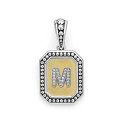 Signature Caviar 0.07ct Diamond Octagon Initial "M" Pendant in 18K Yellow Gold and Sterling Silver, without chain