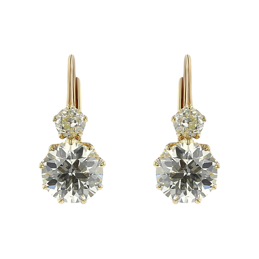 4.25ct and 0.69ct Old European Cut Diamond Dangle Earrings in 18K Yellow Gold
