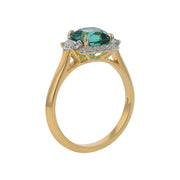 2.00ct Cushion Nambian Tourmaline and 0.51ct Diamond Halo Ring in 18K Yellow Gold, Size 6.75