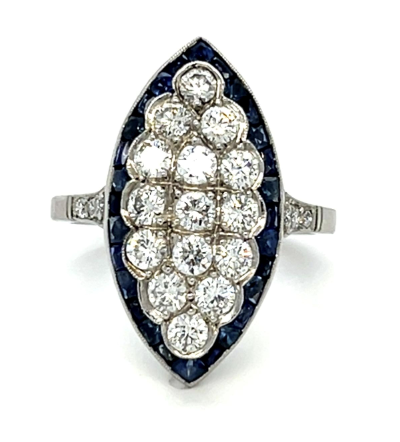 1.50ct Diamond and 1.32ct Sapphire Marquise Shaped Cluster Ring in Platinum, Size 7