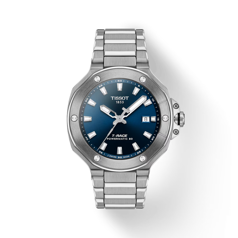 41mm T-Race Powermatic 80 Watch with Blue Dial in Stainless Steel, Bracelet