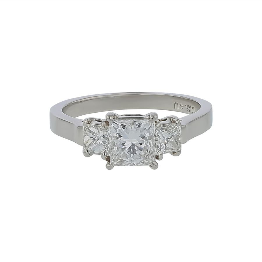 1.01ct Princess Cut Diamond and 0.56ct Princess Cut Diamonds 3 Stone Ring in Platinum