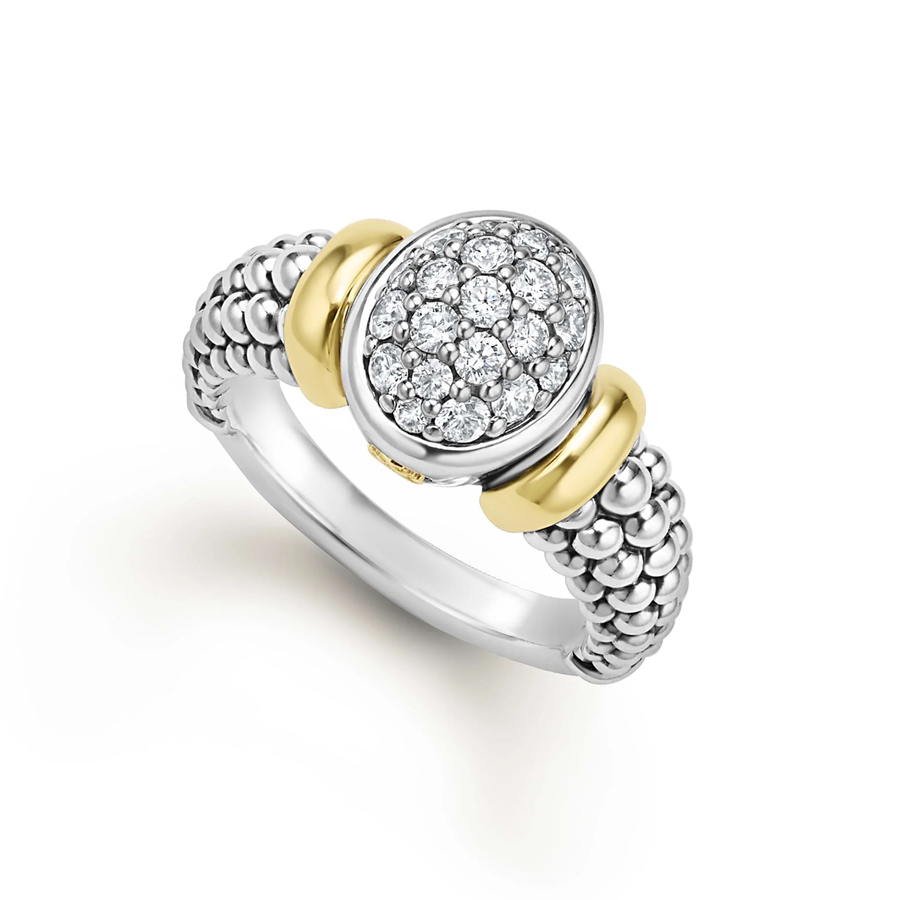 Signature Caviar 0.57ct Diamond Two-Tone Oval Ring in Sterling Silver and 18K Yellow Gold, size 7