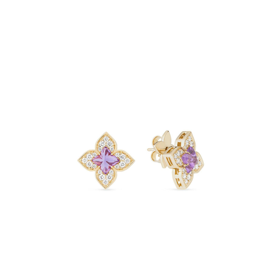 Venetian Princess Diamond and Amethyst Floral Stud Earrings in 18K Rose Gold