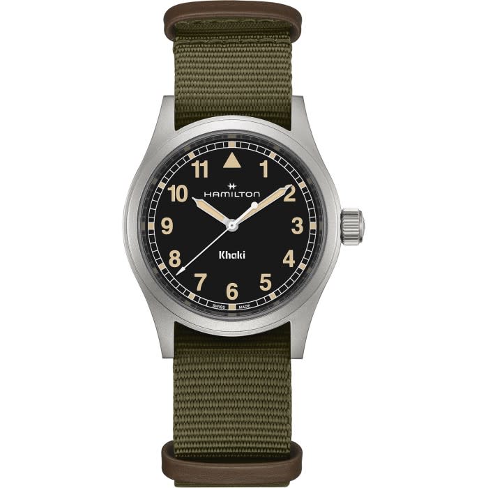 38mm Khaki Field Quartz Watch with Black Dial in Stainless Steel, Strap