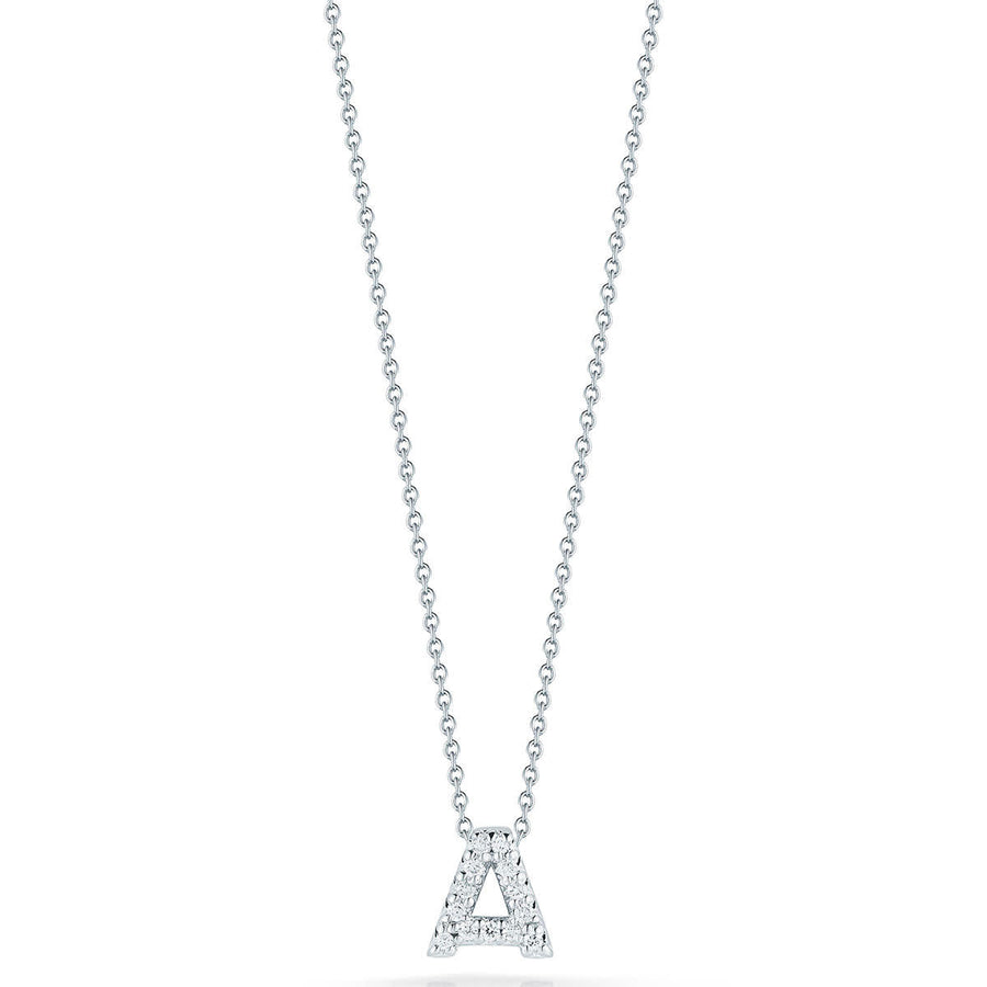 Tiny Treasures 0.06ct Diamond Love Letter "A" Pendant in 18K White Gold, 16-18in